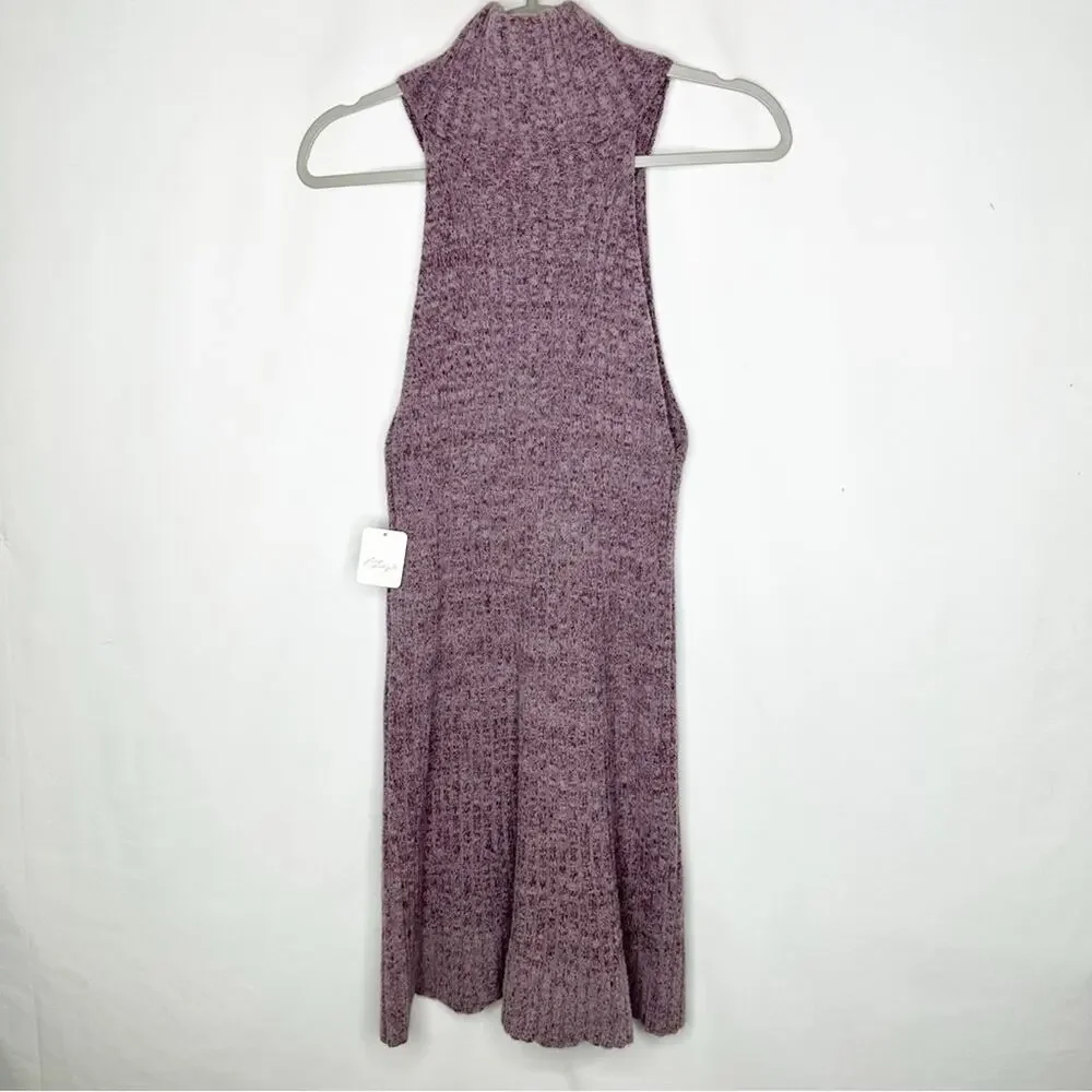FREE PEOPLE Claude Mockneck Mini Knit Dress Brandy Wine NWT in Medium - Picture 7 of 7